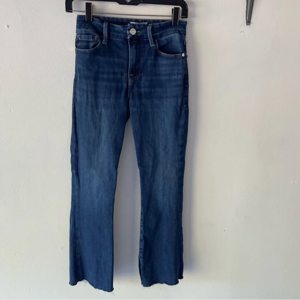 Frame Blue Cotton Blend Le Crop Mini Boot Jeans 37594